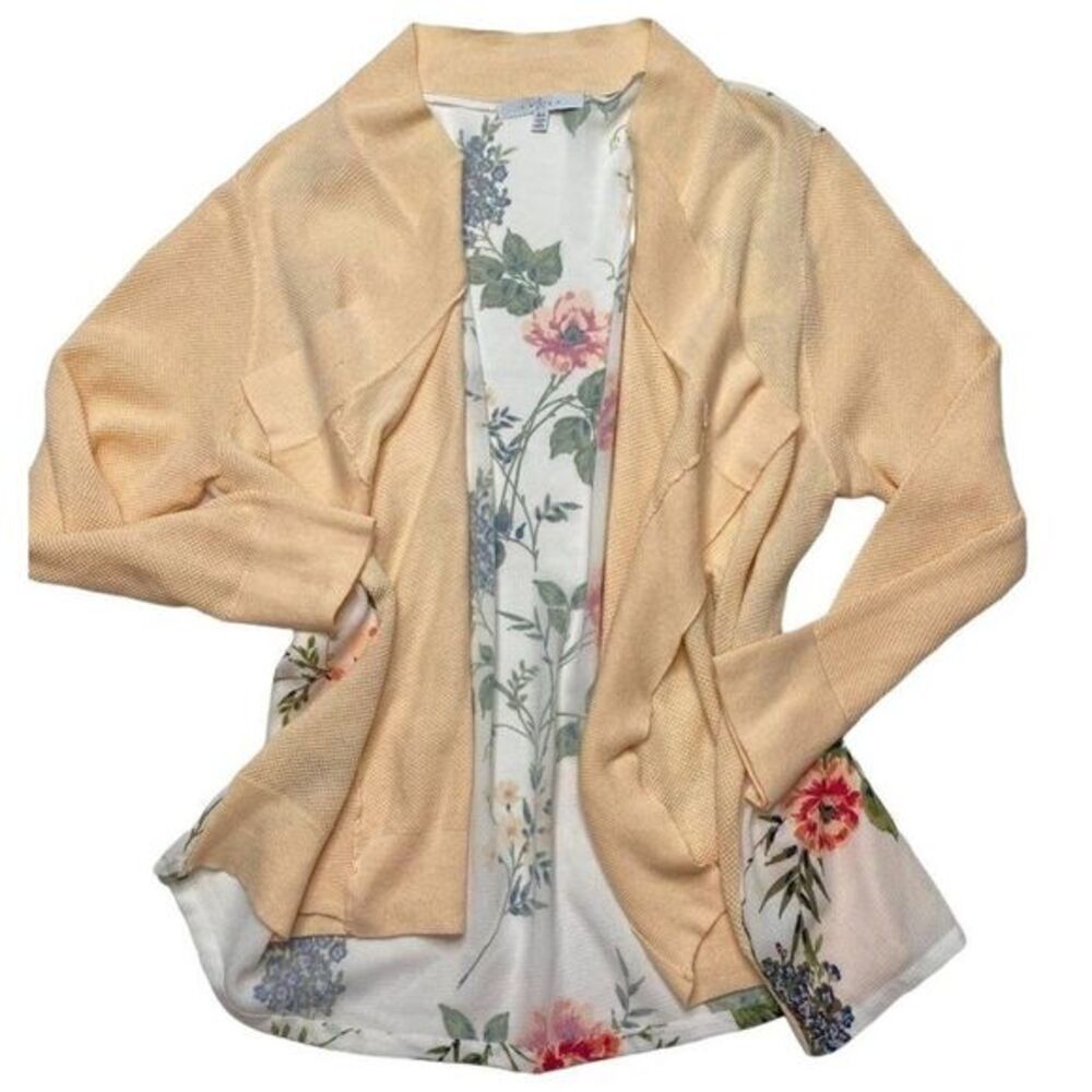 Fever Juniors‎ Peach Floral Mixed Media Shawl Neck Cardigan Sz 3X